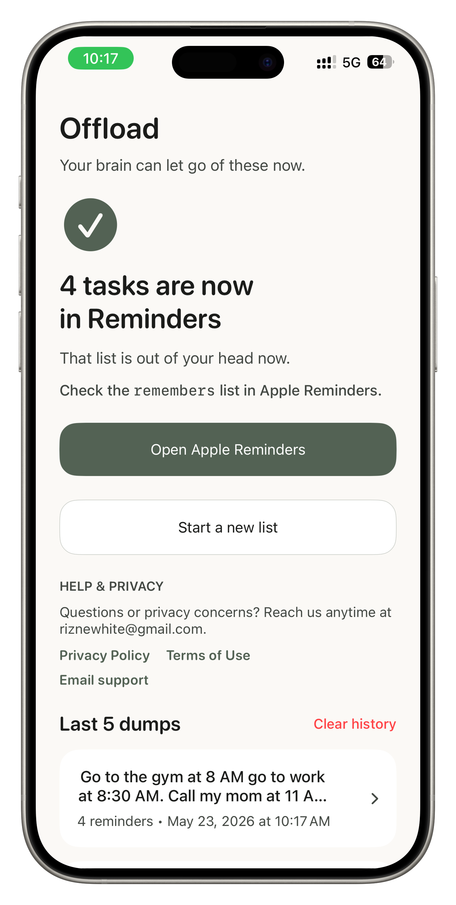 Offload confirmation screen after sending tasks to Reminders