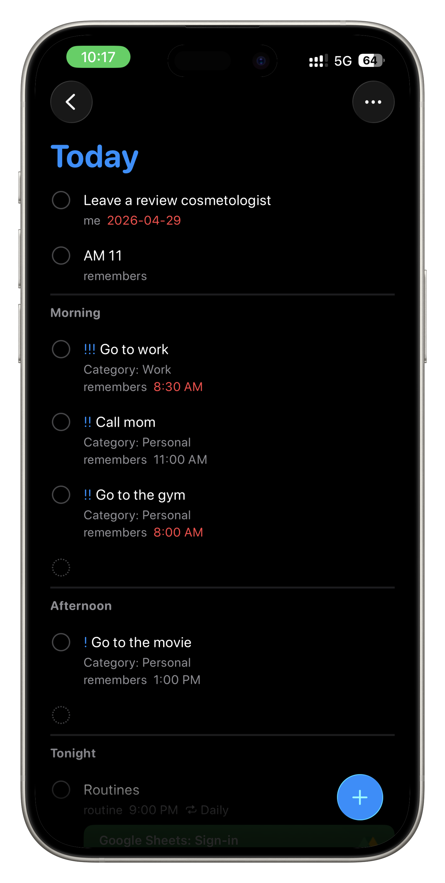 Tasks inside Apple Reminders after using Offload